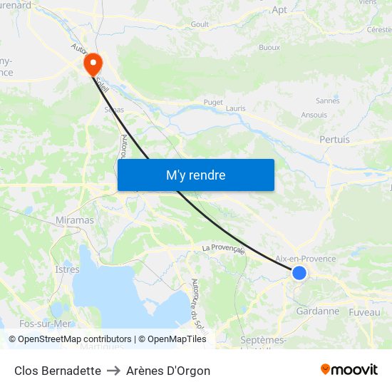 Clos Bernadette to Arènes D'Orgon map