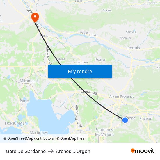 Gare De Gardanne to Arènes D'Orgon map