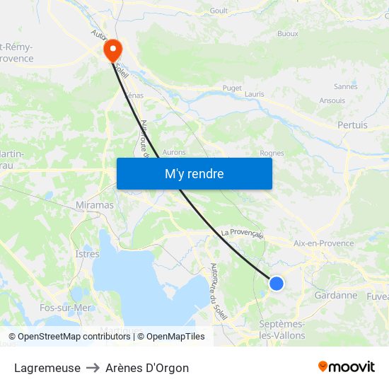 Lagremeuse to Arènes D'Orgon map