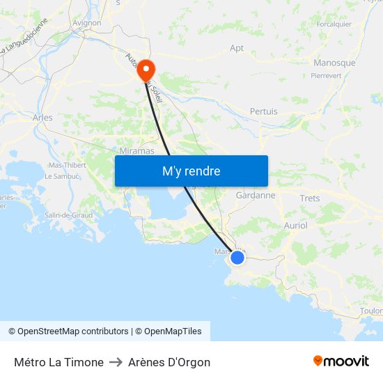 Métro La Timone to Arènes D'Orgon map