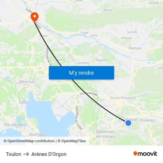 Toulon to Arènes D'Orgon map