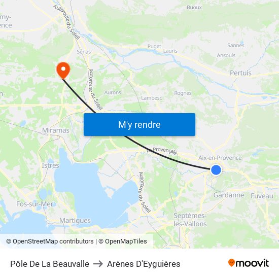Pôle De La Beauvalle to Arènes D'Eyguières map