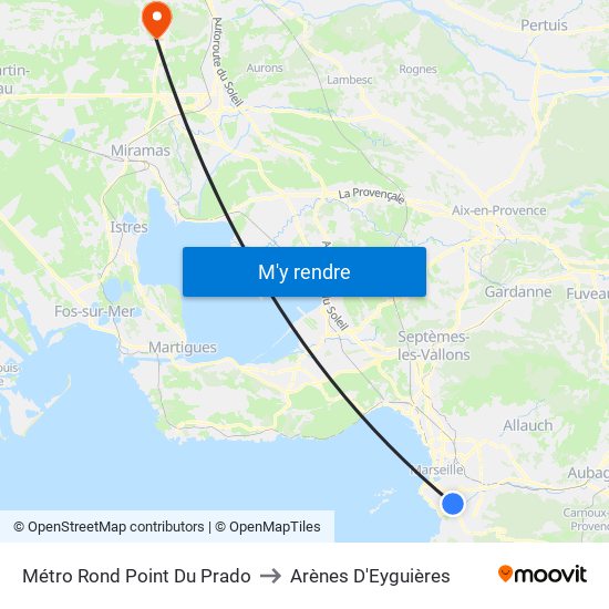 Métro Rond Point Du Prado to Arènes D'Eyguières map