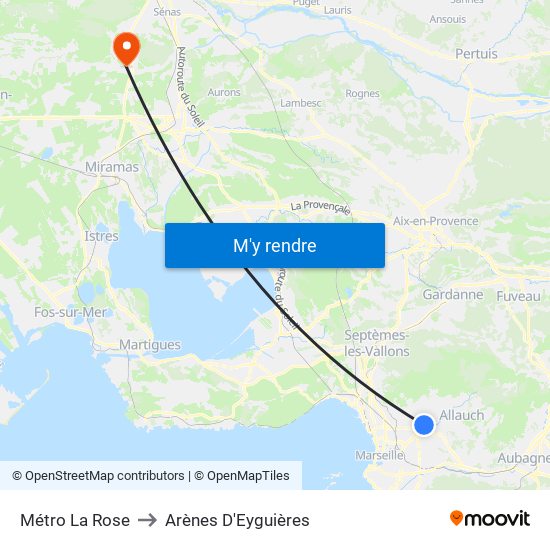 Métro La Rose to Arènes D'Eyguières map