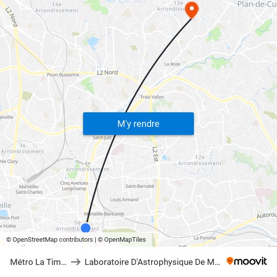 Métro La Timone to Laboratoire D'Astrophysique De Marseille map