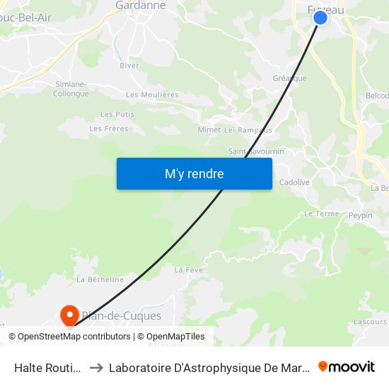 Halte Routière to Laboratoire D'Astrophysique De Marseille map