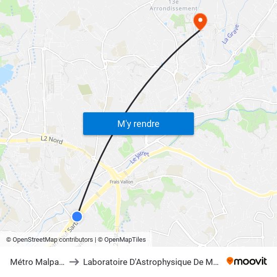 Métro Malpassé to Laboratoire D'Astrophysique De Marseille map