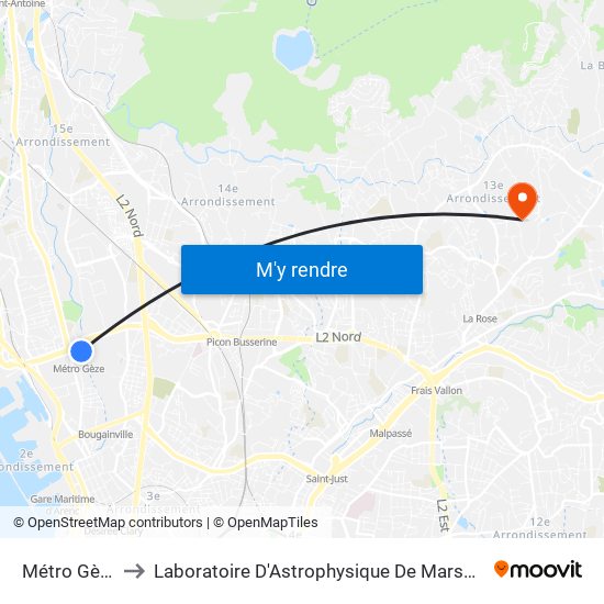 Métro Gèze to Laboratoire D'Astrophysique De Marseille map