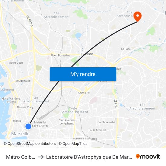 Métro Colbert to Laboratoire D'Astrophysique De Marseille map