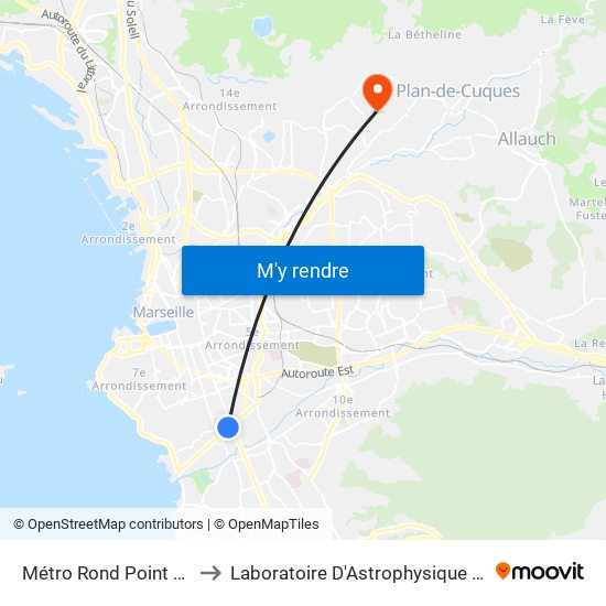 Métro Rond Point Du Prado to Laboratoire D'Astrophysique De Marseille map