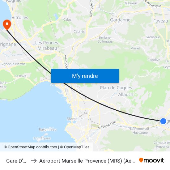 Gare D'Aubagne to Aéroport Marseille-Provence (MRS) (Aéroport de Marseille Provence) map