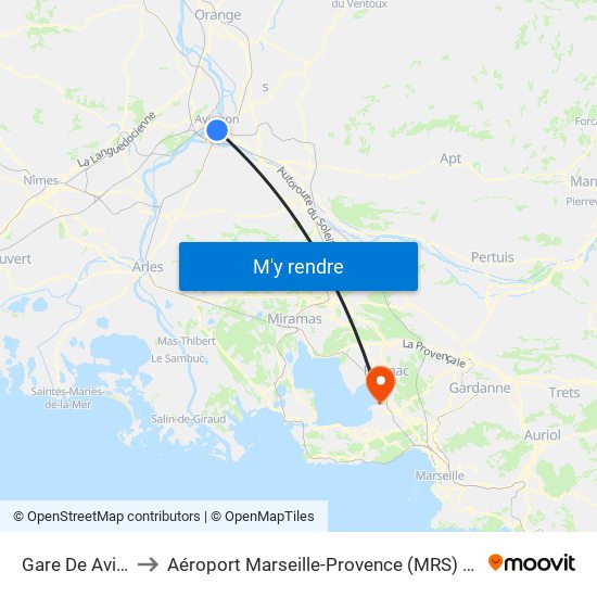 Gare De Avignon-Centre to Aéroport Marseille-Provence (MRS) (Aéroport de Marseille Provence) map