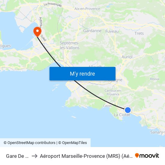 Gare De La Ciotat to Aéroport Marseille-Provence (MRS) (Aéroport de Marseille Provence) map