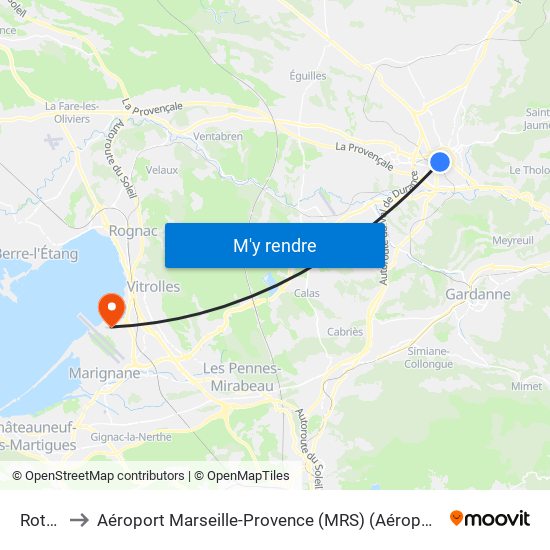 Rotonde to Aéroport Marseille-Provence (MRS) (Aéroport de Marseille Provence) map