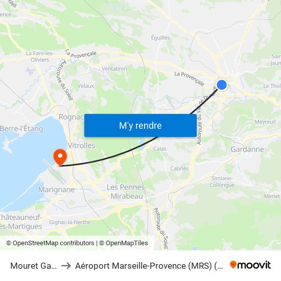 Mouret Gare Routière to Aéroport Marseille-Provence (MRS) (Aéroport de Marseille Provence) map