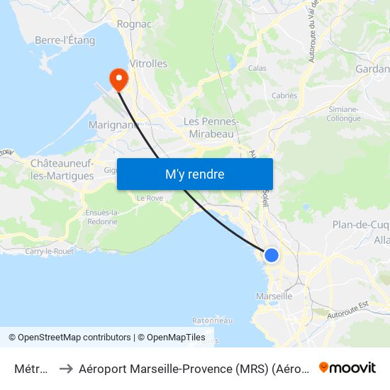 Métro Gèze to Aéroport Marseille-Provence (MRS) (Aéroport de Marseille Provence) map