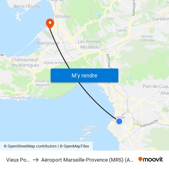 Vieux Port Ballard to Aéroport Marseille-Provence (MRS) (Aéroport de Marseille Provence) map