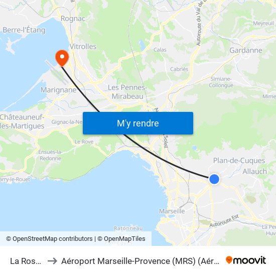 La Rose Poste to Aéroport Marseille-Provence (MRS) (Aéroport de Marseille Provence) map