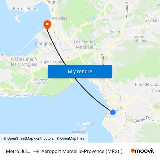 Métro Jules Guesde to Aéroport Marseille-Provence (MRS) (Aéroport de Marseille Provence) map