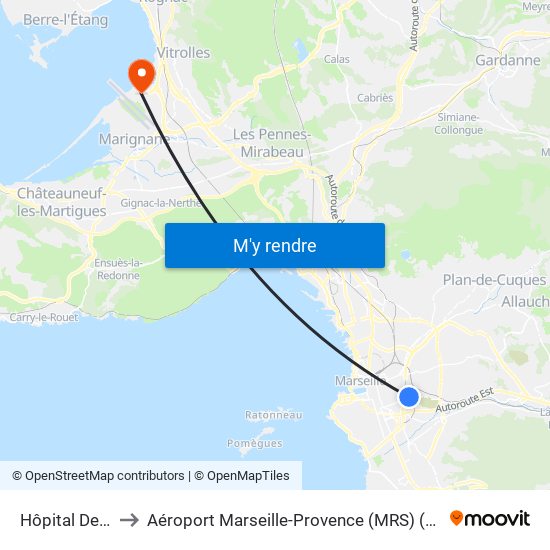 Hôpital De La Timone to Aéroport Marseille-Provence (MRS) (Aéroport de Marseille Provence) map