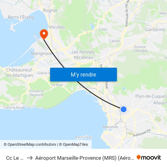 Cc Le Merlan to Aéroport Marseille-Provence (MRS) (Aéroport de Marseille Provence) map