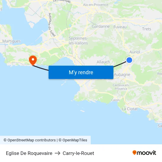 Eglise De Roquevaire to Carry-le-Rouet map