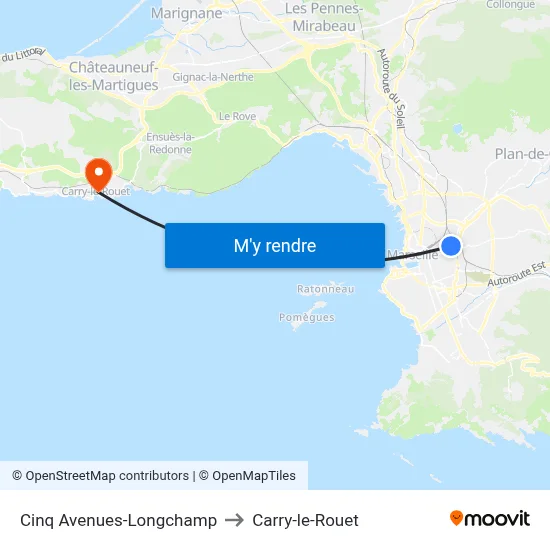Cinq Avenues-Longchamp to Carry-le-Rouet map