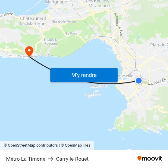 Métro La Timone to Carry-le-Rouet map