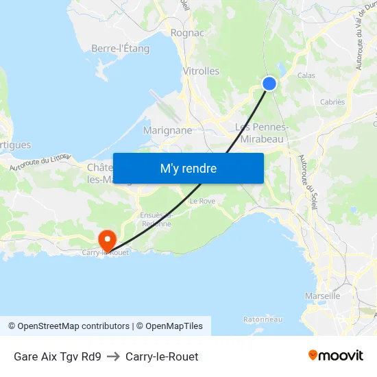 Gare Aix Tgv Rd9 to Carry-le-Rouet map