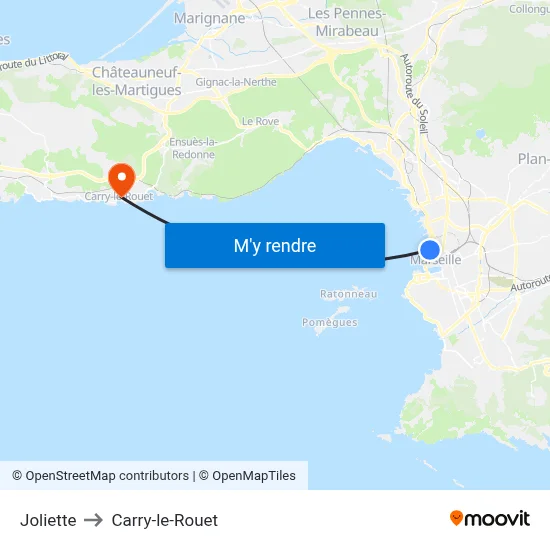 Joliette to Carry-le-Rouet map