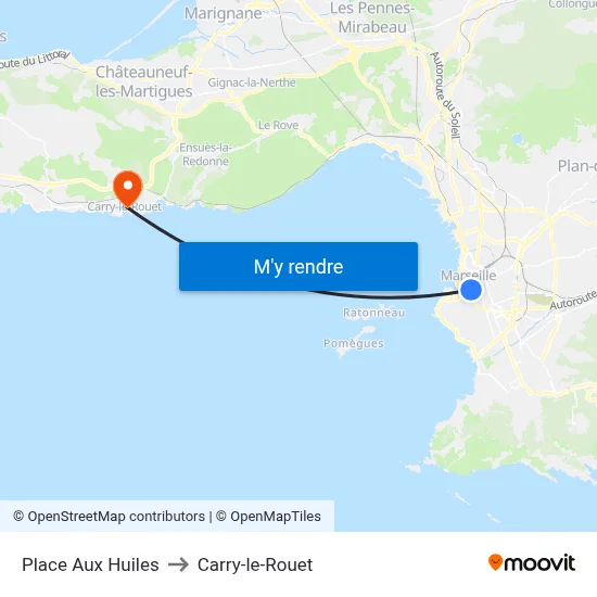 Place Aux Huiles to Carry-le-Rouet map