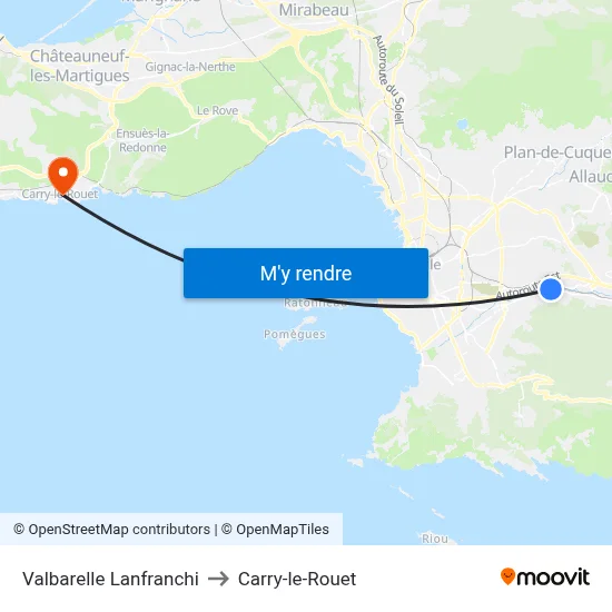 Valbarelle Lanfranchi to Carry-le-Rouet map