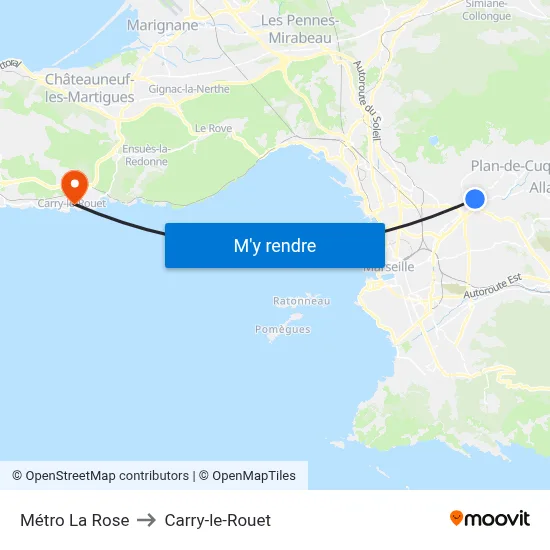 Métro La Rose to Carry-le-Rouet map