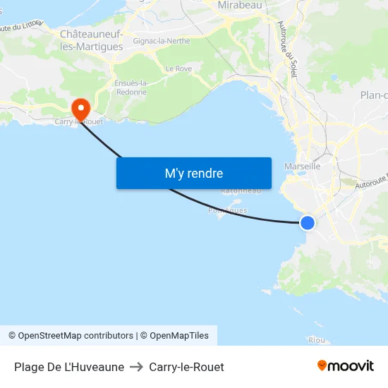 Plage De L'Huveaune to Carry-le-Rouet map