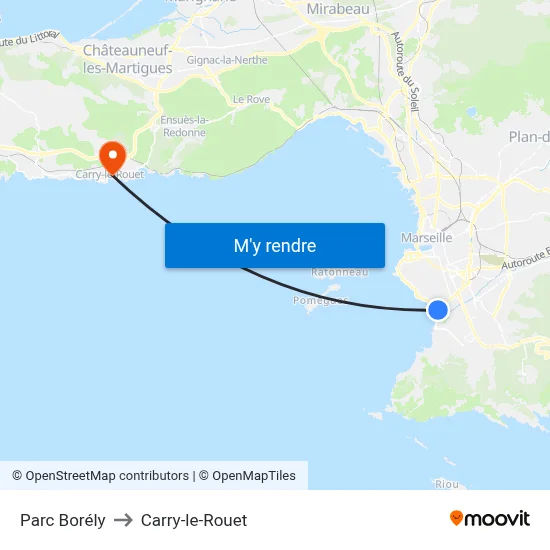 Parc Borély to Carry-le-Rouet map