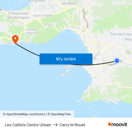 Les Caillols Centre Urbain to Carry-le-Rouet map