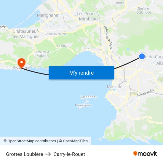 Grottes Loubière to Carry-le-Rouet map
