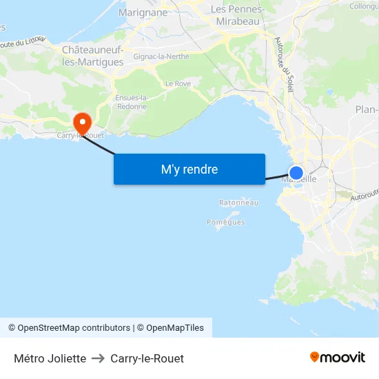 Métro Joliette to Carry-le-Rouet map