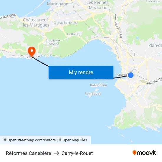 Réformés Canebière to Carry-le-Rouet map