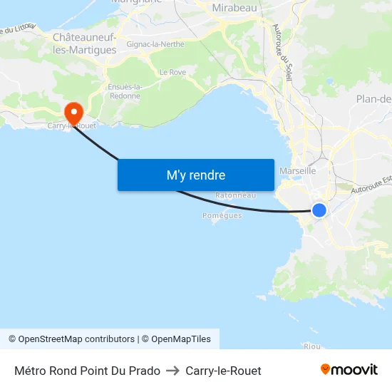 Métro Rond Point Du Prado to Carry-le-Rouet map