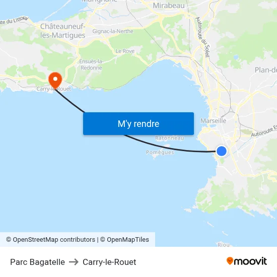 Parc Bagatelle to Carry-le-Rouet map