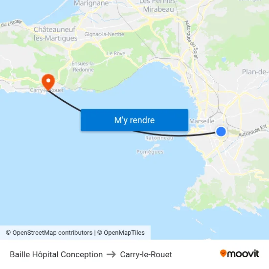Baille Hôpital Conception to Carry-le-Rouet map