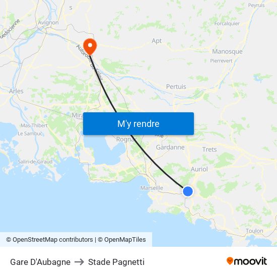 Gare D'Aubagne to Stade Pagnetti map