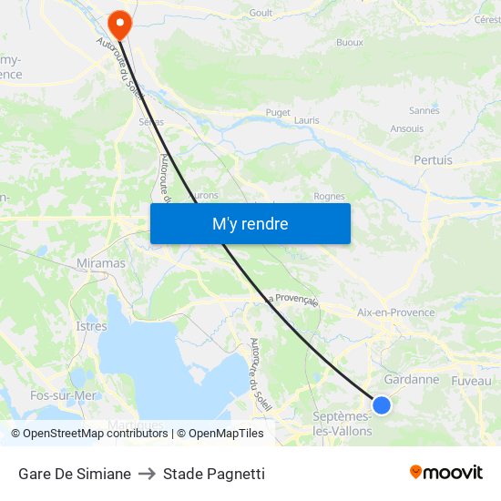 Gare De Simiane to Stade Pagnetti map