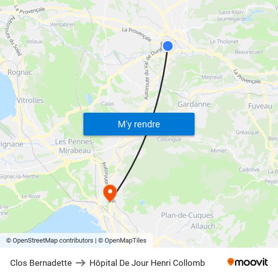Clos Bernadette to Hôpital De Jour Henri Collomb map