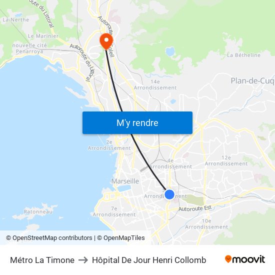 Métro La Timone to Hôpital De Jour Henri Collomb map