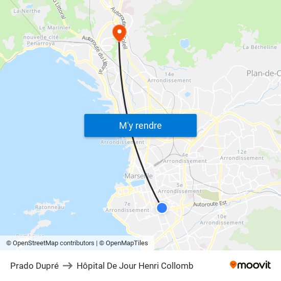Prado Dupré to Hôpital De Jour Henri Collomb map