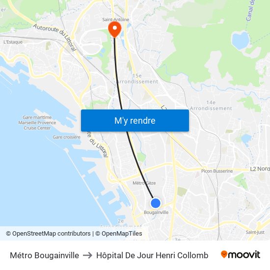 Métro Bougainville to Hôpital De Jour Henri Collomb map