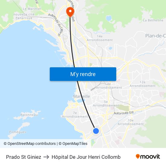 Prado St Giniez to Hôpital De Jour Henri Collomb map