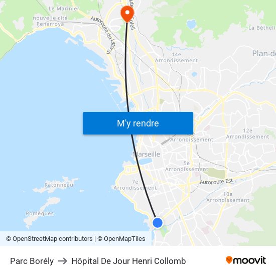 Parc Borély to Hôpital De Jour Henri Collomb map